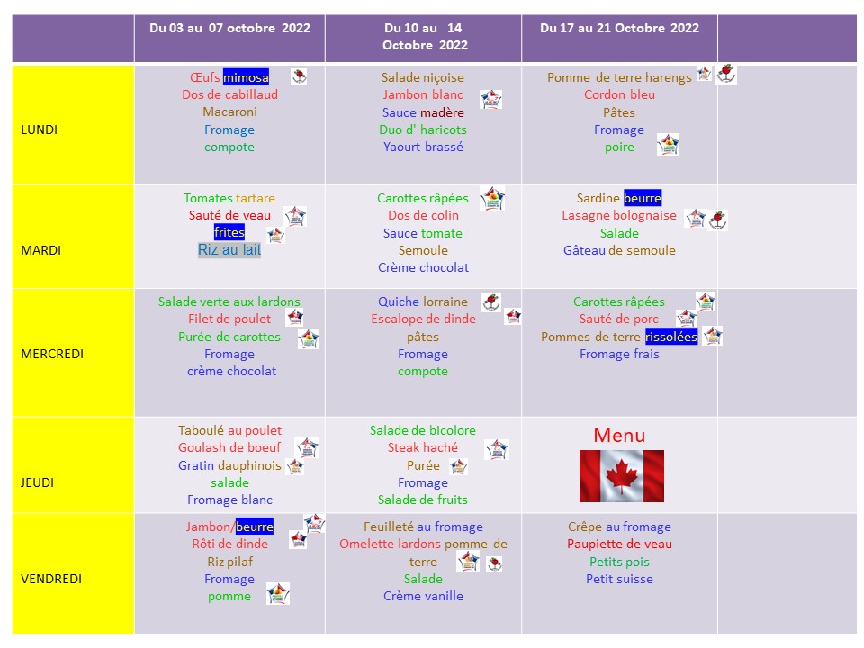 Menus octobre 2022 Commune Saint Denis de Gastines