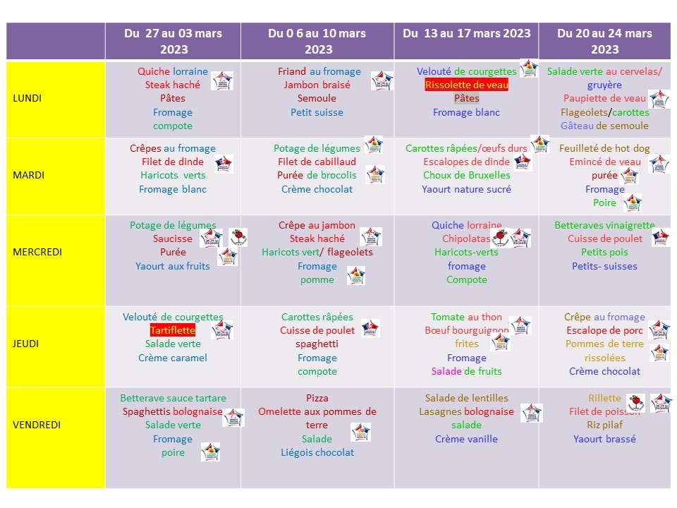 Menus févriermars 2023 Commune Saint Denis de Gastines