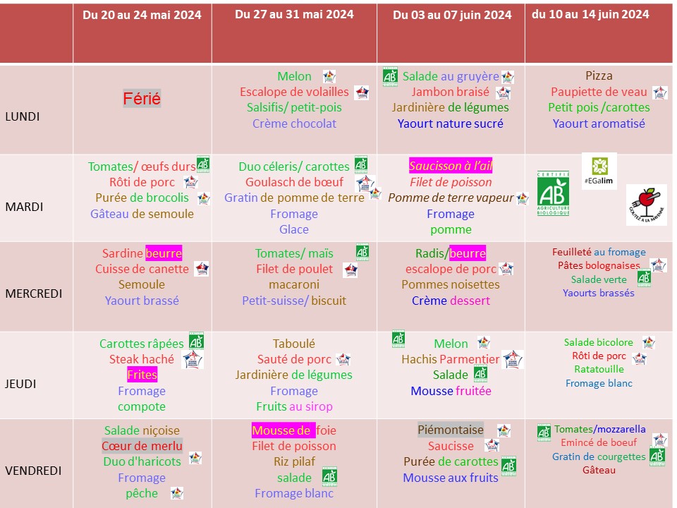 Menus mai juin 2024 Commune Saint Denis de Gastines